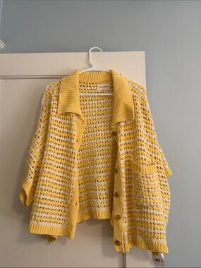 NWT Lucky Brand Yellow Open-Knit Button Cardigan